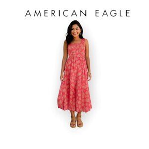 American Eagle Pink Floral Cottagecore Smocked Maxi Dress size XS NWT